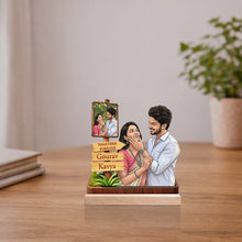 Personalized Couple Cartoon Wooden Table Stand – “Together Forever”