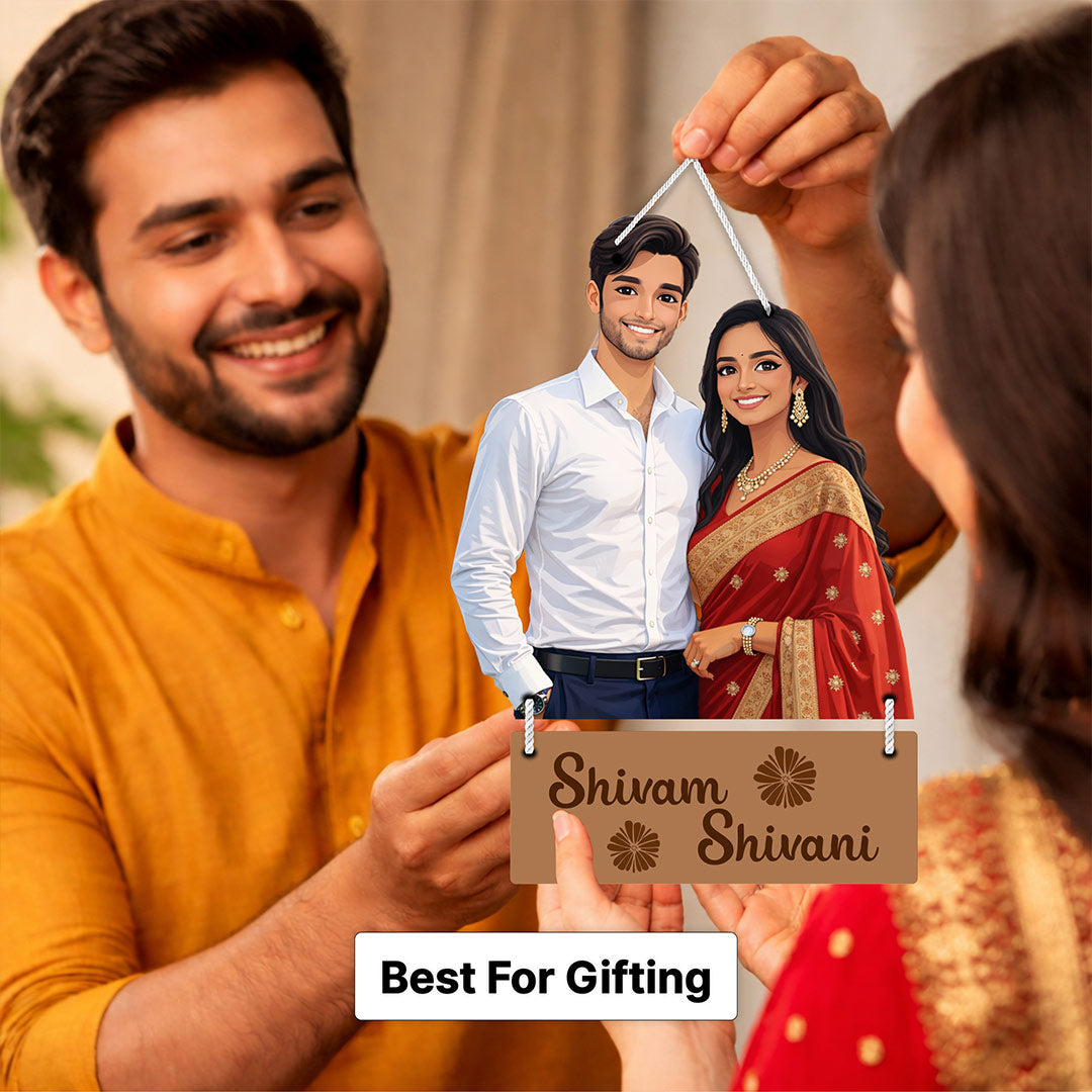 Personalized Couple Wooden Wall Hanging Frame – Custom Photo & Name Romantic Hanging Décor (8x12 Inch) | Love Craft Gifts