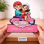 Personalized Couple Scooter Key Holder Wall Hanging – Custom Name Wooden Key Stand (7x8 Inch) | Love Craft Gifts