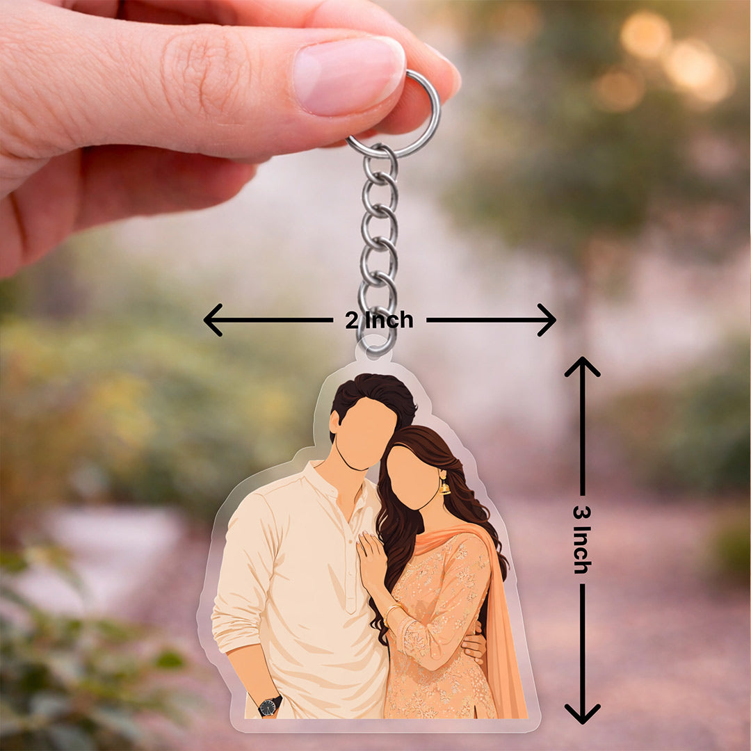 Personalized Faceless Couple Acrylic Keychain – Custom Photo Illustration Keyring Gift (2x3 Inch) | Love Craft Gifts