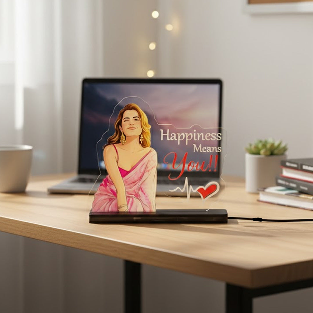 Personalized Acrylic LED Lamp – “Happiness Means You” Gift (8×9 Inch) | Love Craft Gifts