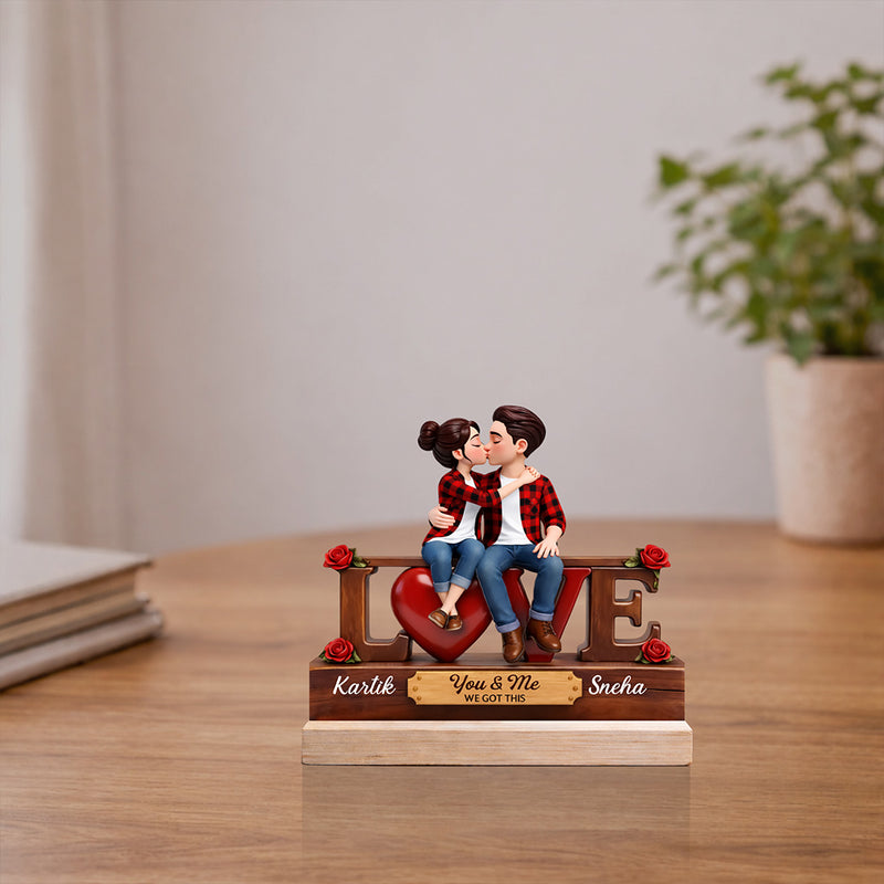 Personalized Couple Love Wooden Table Stand (7x8 Inch) Custom Name Romantic Desk Décor Gift for Boyfriend & Girlfriend | Love Craft Gifts