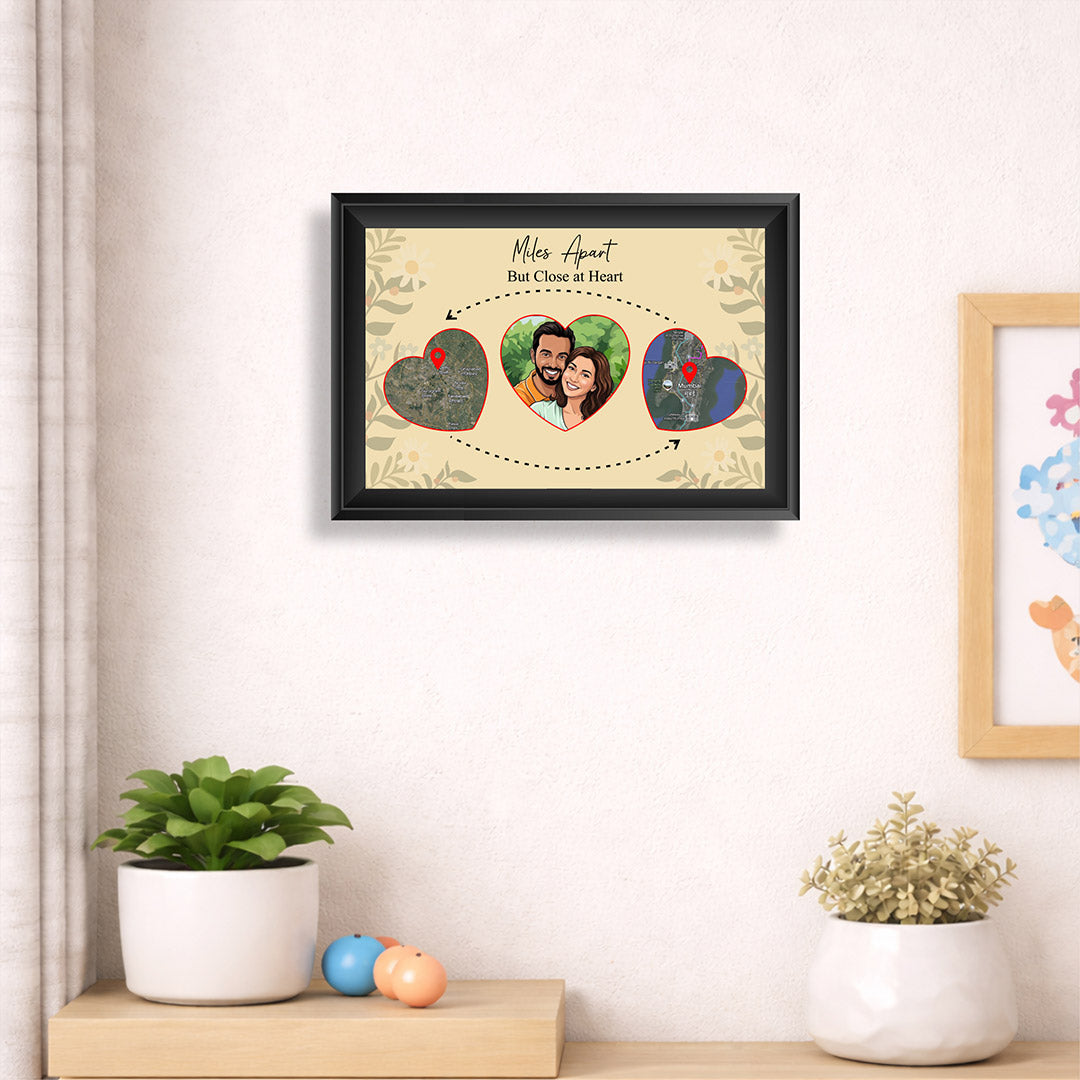 Personalized Long Distance Relationship Map Frame Custom Photo Couple Gift 8x12" | Love Craft Gifts