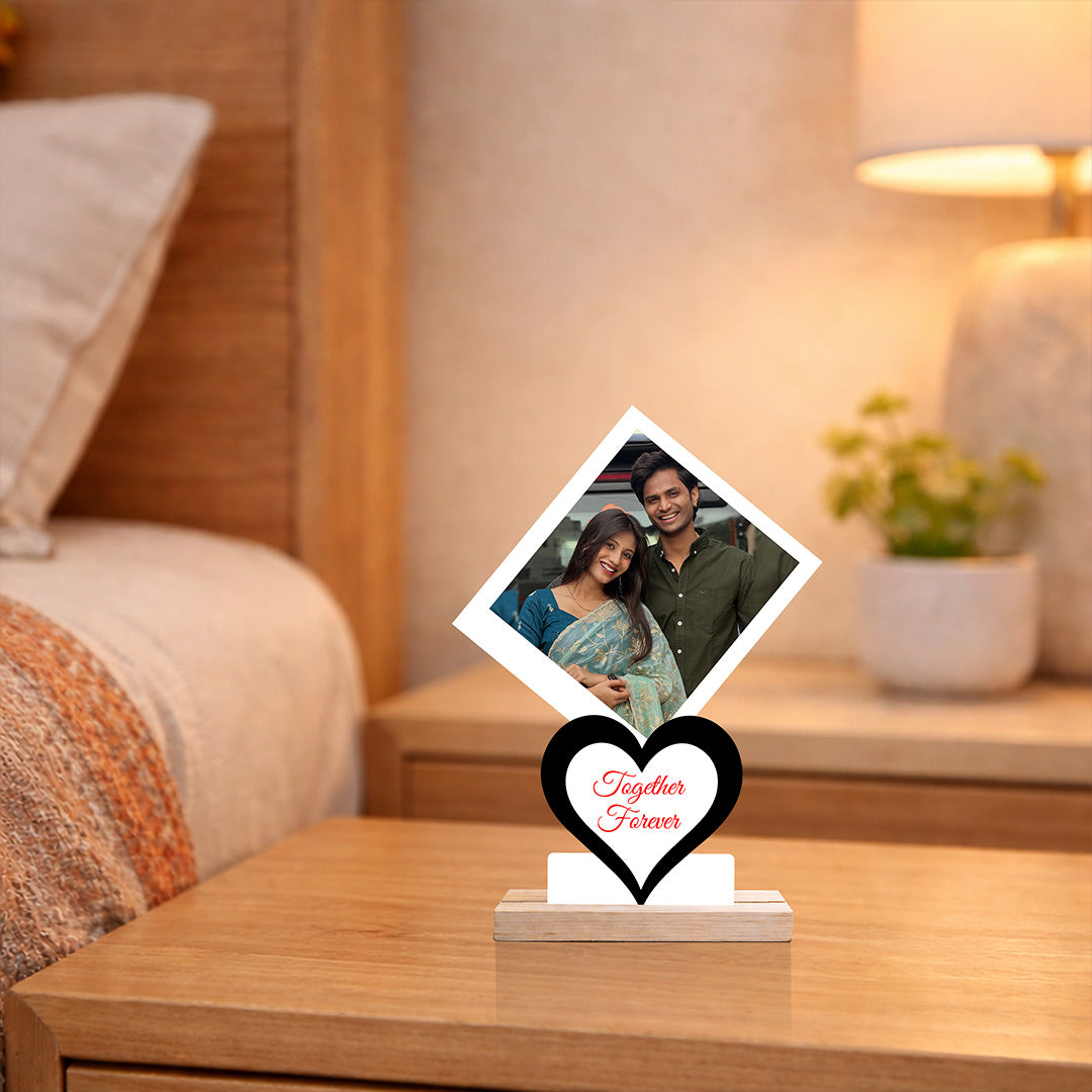 Personalized Couple Photo Heart Table Top with Custom Design (6x8 Inch) Romantic Desk Décor Gift | Love Craft Gifts