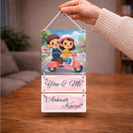 Personalized Couple Cartoon Wooden Wall Hanging – Custom “You & Me” Name Hanging Frame (9×16 Inch) | Love Craft Gifts