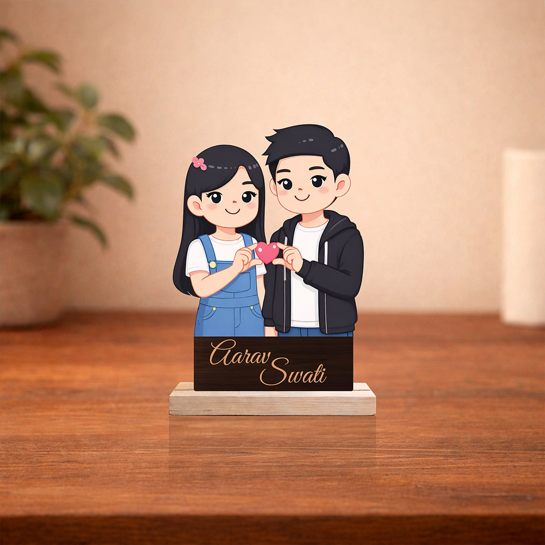 Personalized Couple Cartoon Cutout Table Stand – Custom Name Romantic Desk Décor (6x8 Inch) | Love Craft Gifts