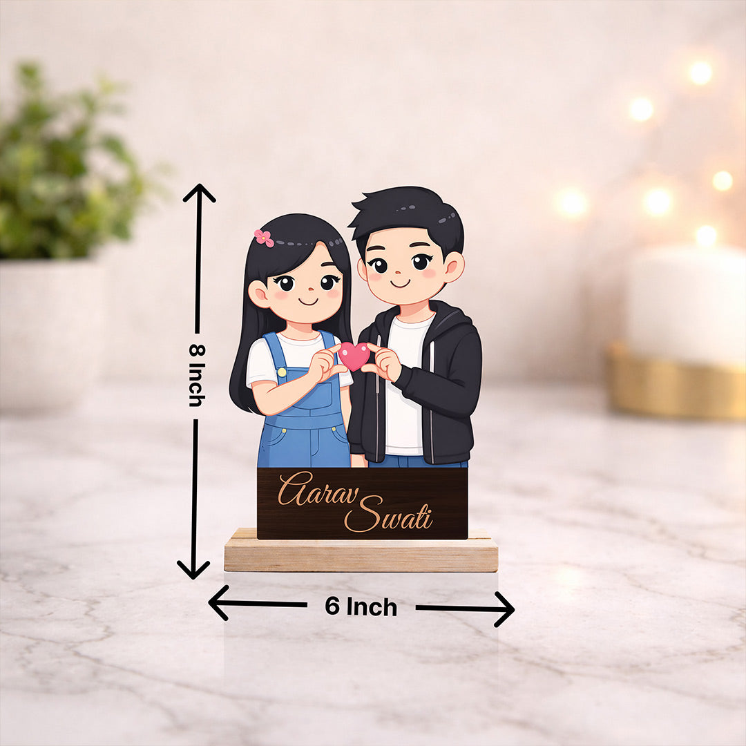 Personalized Couple Cartoon Cutout Table Stand – Custom Name Romantic Desk Décor (6x8 Inch) | Love Craft Gifts