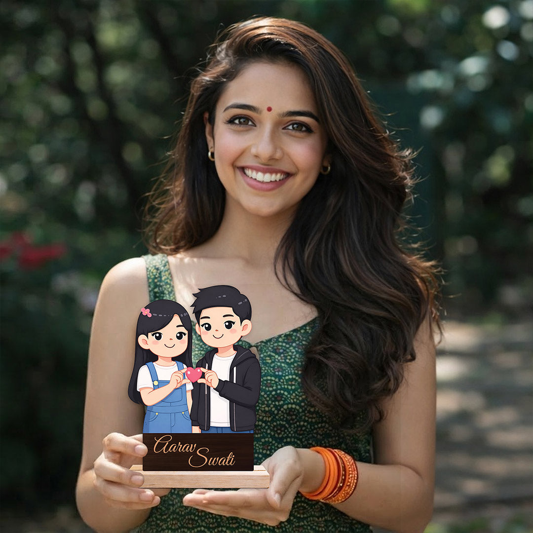 Personalized Couple Cartoon Cutout Table Stand – Custom Name Romantic Desk Décor (6x8 Inch) | Love Craft Gifts