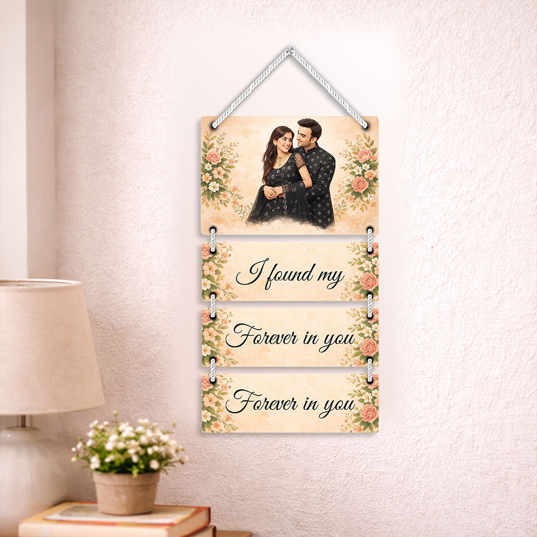 Personalized Couple Wooden Wall Hanging Plaque – Custom Photo & Message Multi Panel Romantic Décor (9x15 Inch) | Love Craft Gifts