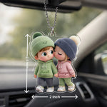 Personalized Couple Cartoon Acrylic Cutout Car Hanging – Custom Name Cute Couple Rearview Mirror Décor (2x2.5 Inch) | Love Craft Gifts