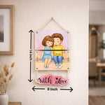 Personalized Cute Couple Cartoon Hanging Frame – Custom Name Romantic Wall Décor (14x9 Inch) | Love Craft Gifts