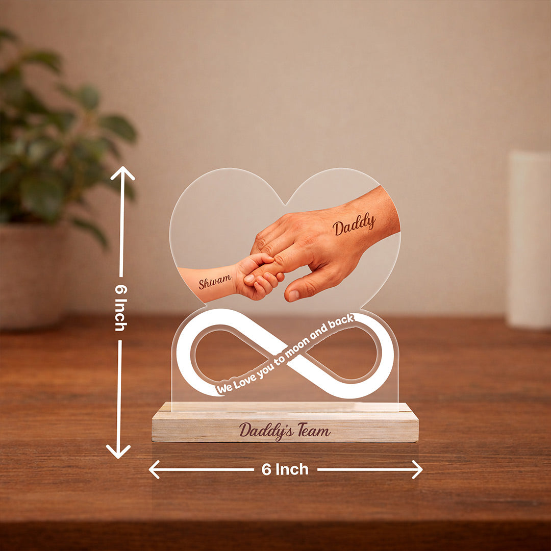 Personalized Daddy’s Team Acrylic Table Stand Custom Father Child Name Gift Frame 6x6 Inch | Love Craft Gifts