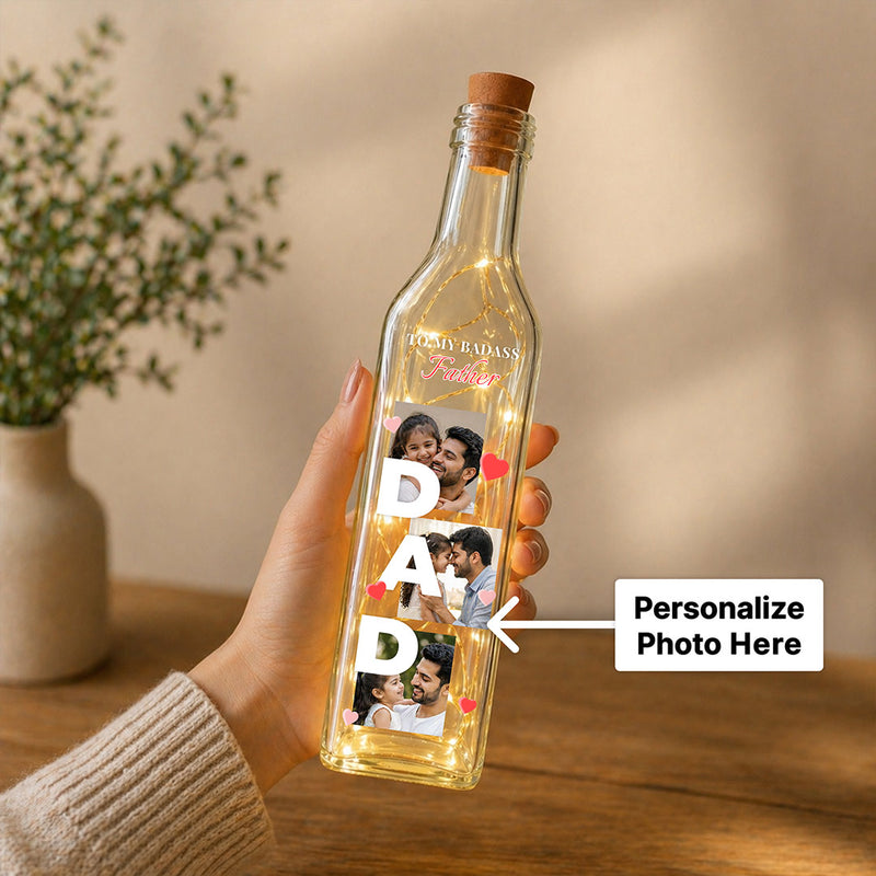 Personalized Dad Photo LED Bottle Lamp (Standard Size) – Custom Father Memory Light Gift with Photos | Love Craft Gifts™
