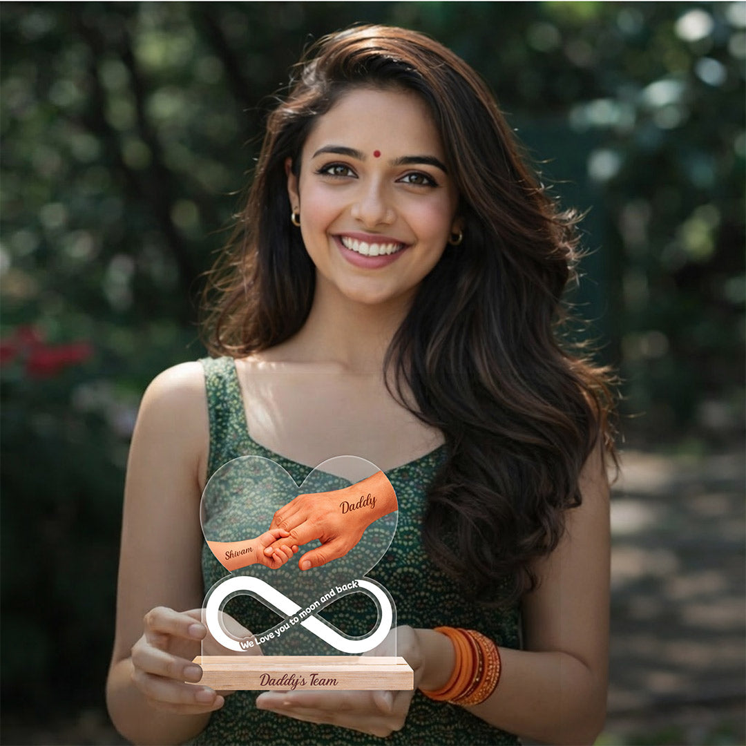 Personalized Daddy’s Team Acrylic Table Stand Custom Father Child Name Gift Frame 6x6 Inch | Love Craft Gifts