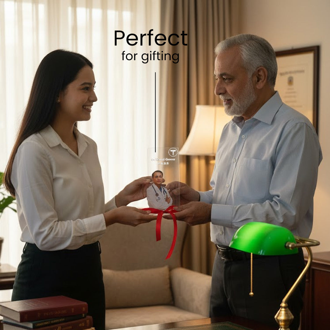 Personalized Doctor Acrylic Name Plate with Photo & Degree – 4×7 Inch