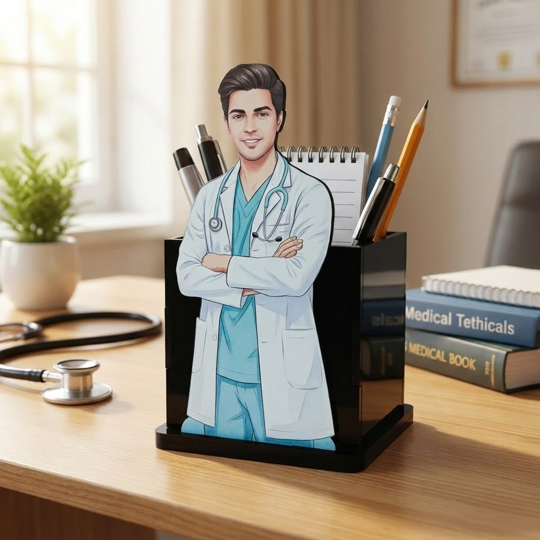 Personalized Doctor Pen Stand with Photo | Love Craft Gifts