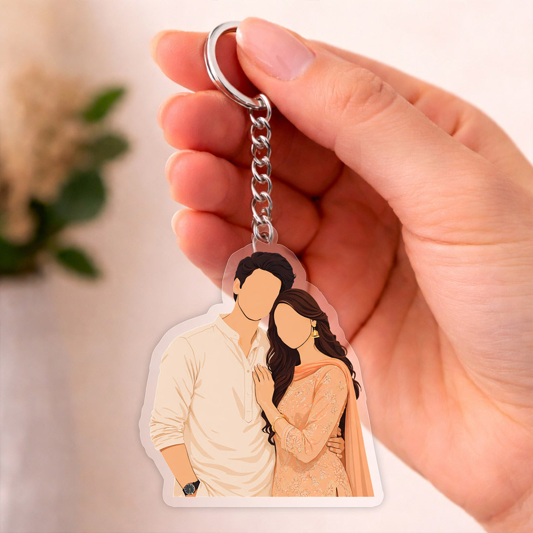 Personalized Faceless Couple Acrylic Keychain – Custom Photo Illustration Keyring Gift (2x3 Inch) | Love Craft Gifts
