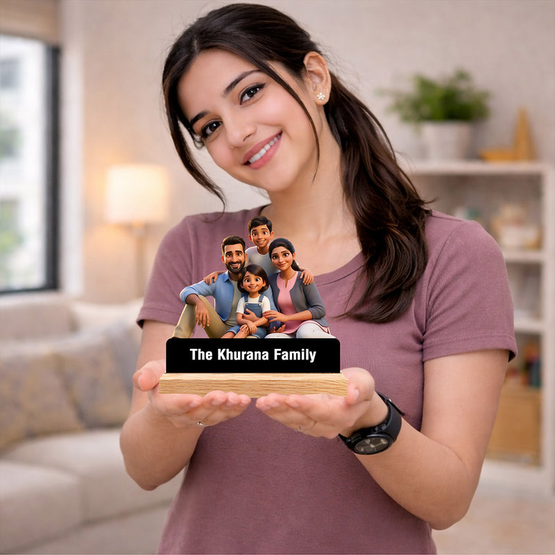 Personalized Cartoon Family Acrylic Standee (6x6 Inch) – Custom Name Pixart Family Keepsake Gift | Love Craft Gifts™