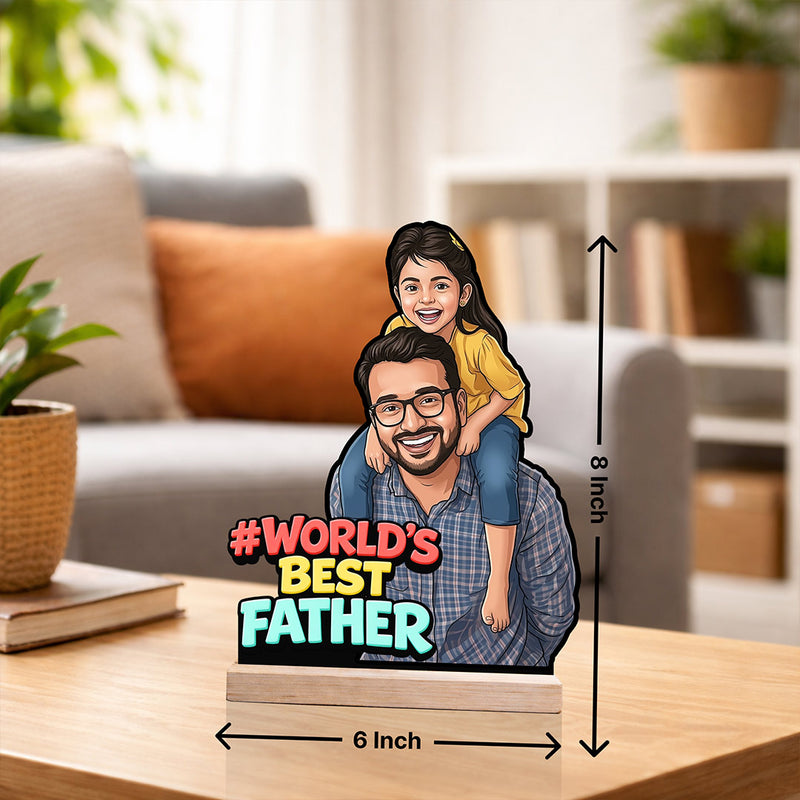 Personalized “World’s Best Father” Wooden Cartoon Cutout Stand (6x8 Inch) Custom Photo Table Top Décor Gift for Dad | Love Craft Gifts