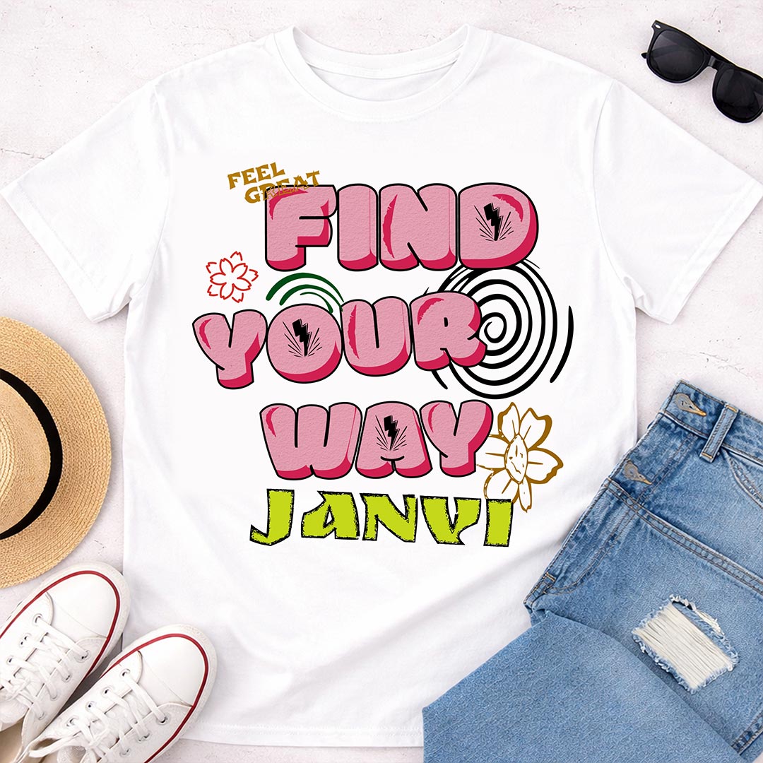 Personalized Find Your Way Girl White T-Shirt – Custom Name Printed Funky Tee | Love Craft Gifts