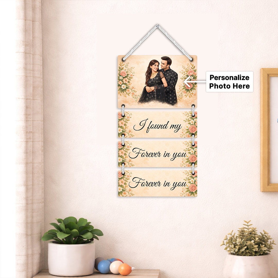 Personalized Couple Wooden Wall Hanging Plaque – Custom Photo & Message Multi Panel Romantic Décor (9x15 Inch) | Love Craft Gifts