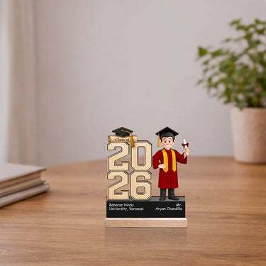 Personalized Graduation Wooden Table Stand (Class of 2026) – Custom Name & College Graduation Gift for Students, Boys & Friends (6x6 Inch) | Love Craft Gifts
