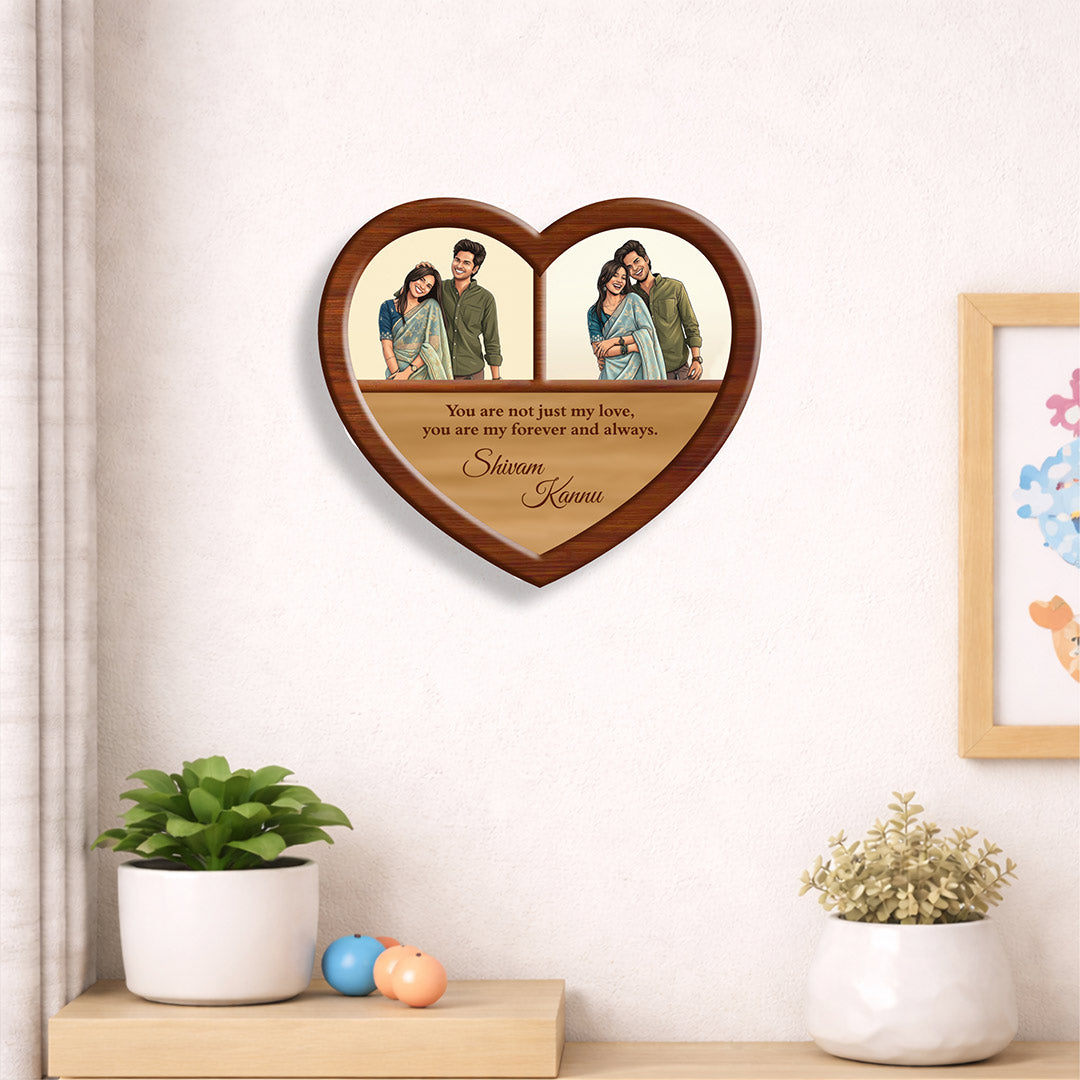 Personalized Heart Shape Couple Photo Frame (7x7 Inch) – Custom Name & Picture Romantic Wall Décor | Love Craft Gifts