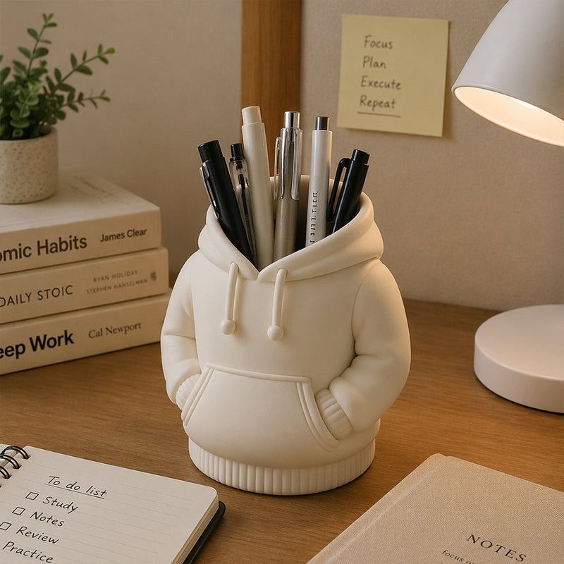 Personalized Hoodie Design Pen Stand – Custom Name Desk Organizer for Students & Office Use | Love Craft Gifts™