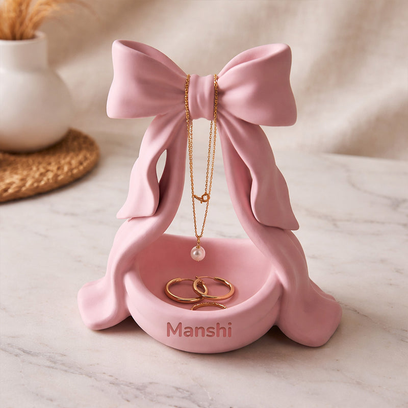 Personalized Bow Jewelry Organizer – Custom Name Ring & Necklace Holder Gift for Her | Love Craft Gifts™