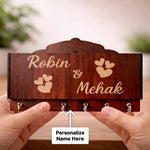 Personalized Wooden Key Holder for Wall – Custom Name Couple Key Stand with Hooks (7x5 Inch) Home Wall Organizer Gift for Husband, Wife & Couples | Love Craft Gifts