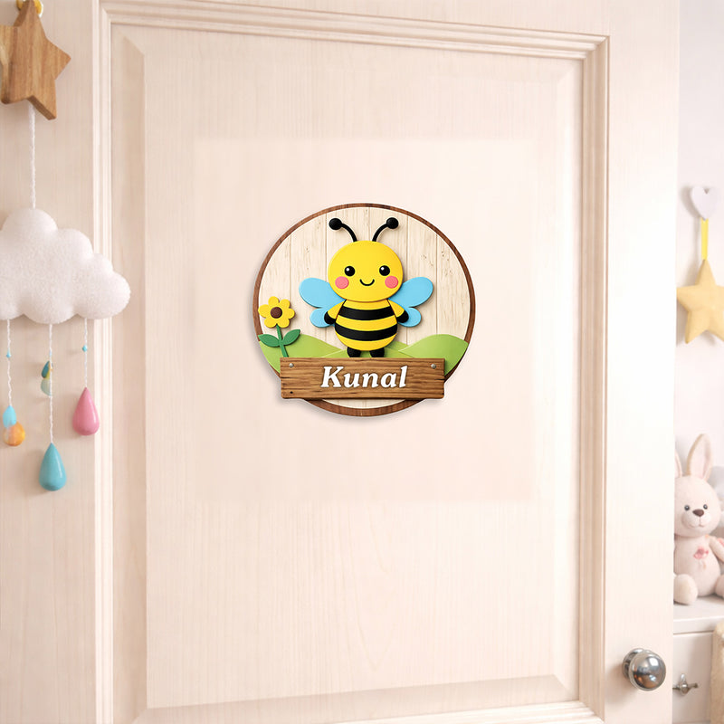 Personalized Kids Bee Name Wooden Door Sign Cute Cartoon Wall Decor 10x10" | Love Craft Gifts