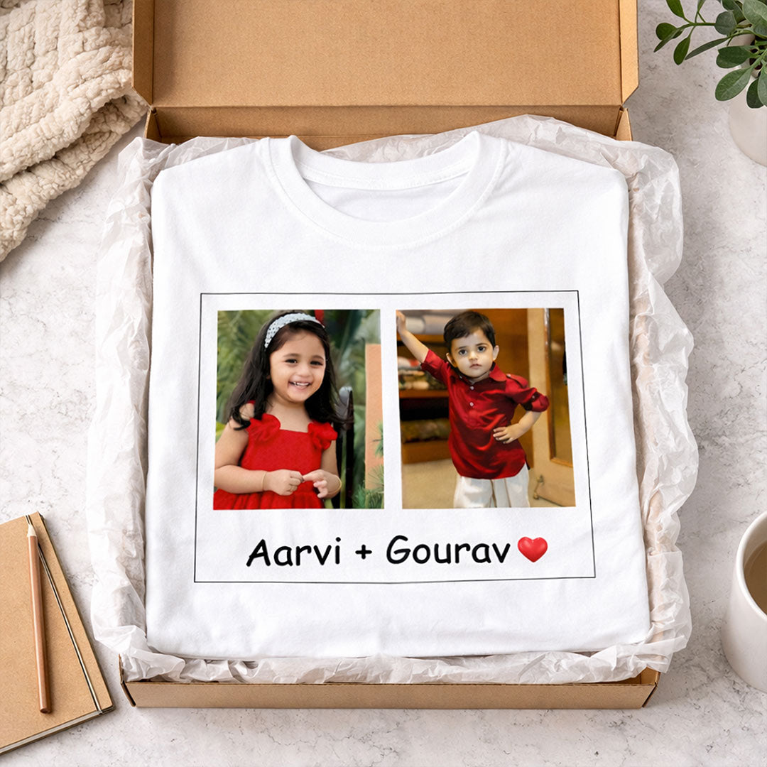 Personalized Kids Photo & Name Print White T-Shirt – Custom Unisex Casual Wear | Love Craft Gifts