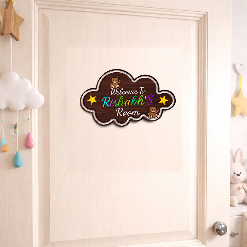 Personalized Kids Room Name Wooden Door Sign Welcome Cloud Design 11x6" | Love Craft Gifts