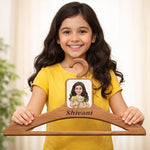 Personalized Kids Wooden Clothes Hanger with Photo & Name (17x9 Inch) Custom Cartoon Hanger for Baby & Kids Wardrobe | Love Craft Gifts