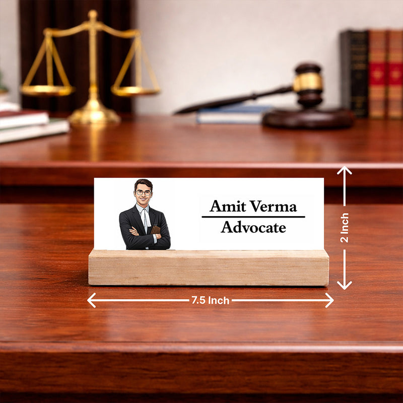 Personalized Wooden Name Desk Name Plate with Photo & Name Custom Print Office Table Name Stand Gift for Advocate, Lawyer, Office Desk | Love Craft Gifts