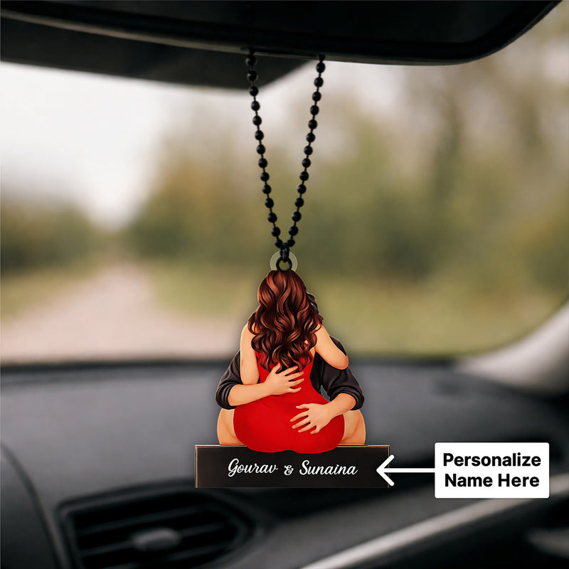 Personalized Couple Hug Car Hanging Photo Frame with Name Custom Acrylic Rear View Mirror Hanging Gift (2x2.5 Inch) Romantic Gift for Husband, Wife & Girlfriend | Love Craft Gifts