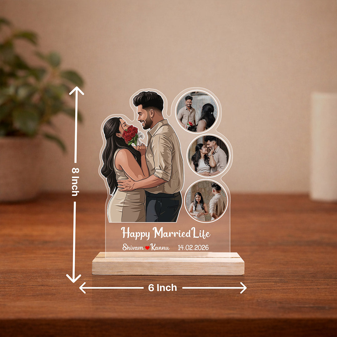 Personalized Couple Photo Acrylic Table Stand Custom Name Wedding Gift Frame 6x8 Inch | Love Craft Gifts
