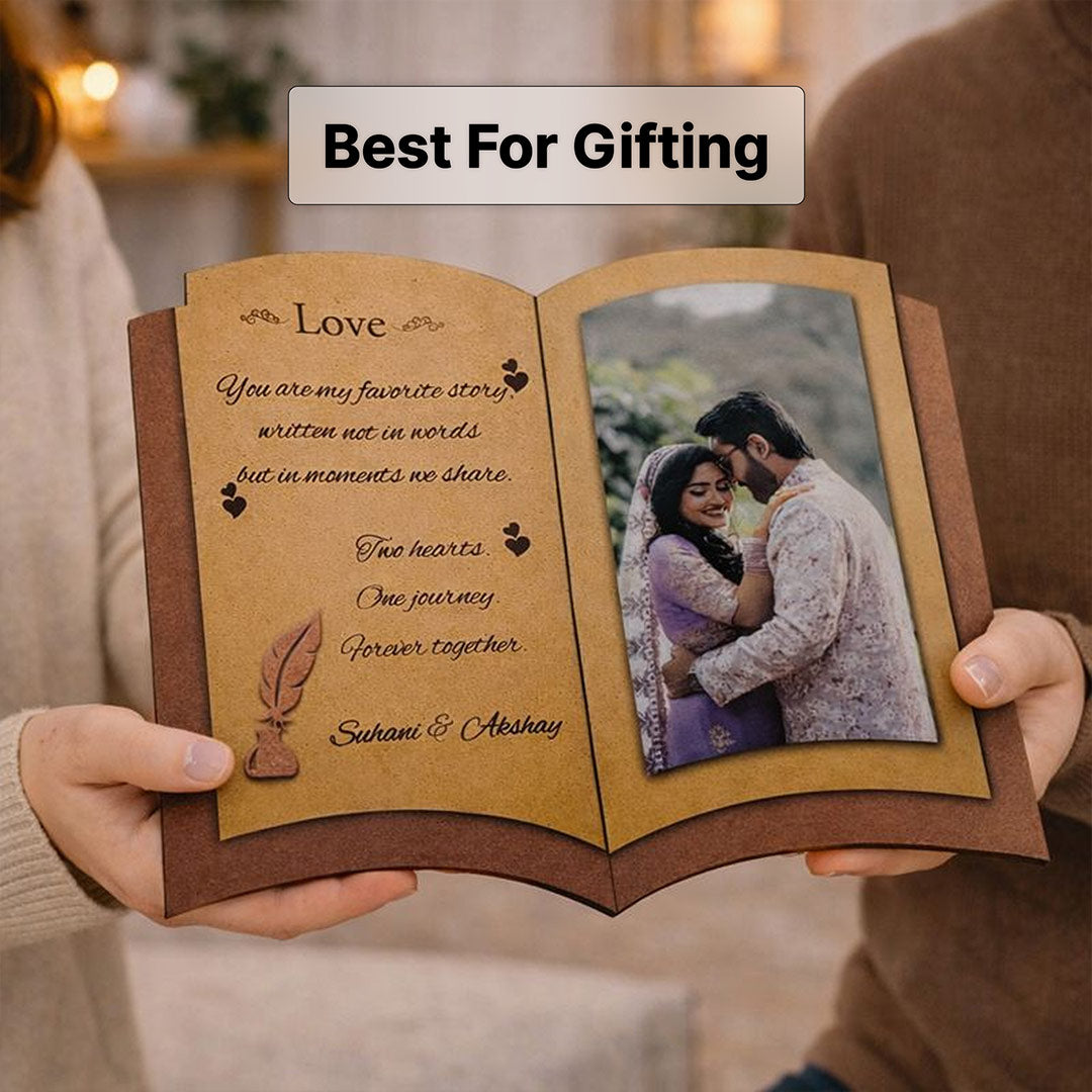 Personalized Open Book Photo Frame with Custom Picture (7×8”) | Love Craft Gifts