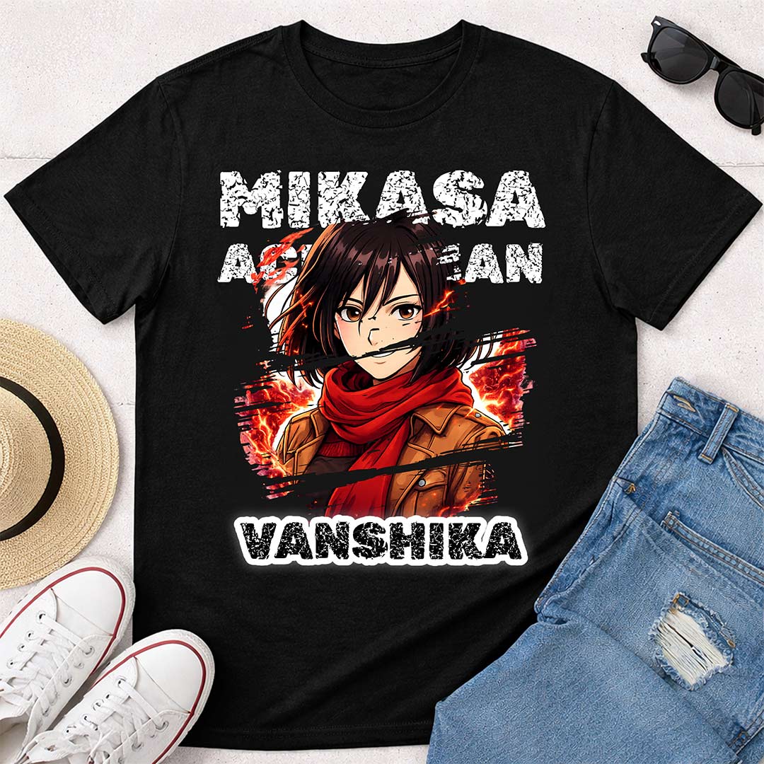 Personalized Mikasa Anime Name T-Shirt for Women – Custom Printed Black Tee | Love Craft Gifts