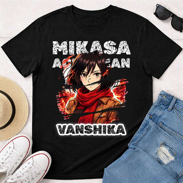 Personalized Mikasa Anime Name T-Shirt for Women – Custom Printed Black Tee | Love Craft Gifts