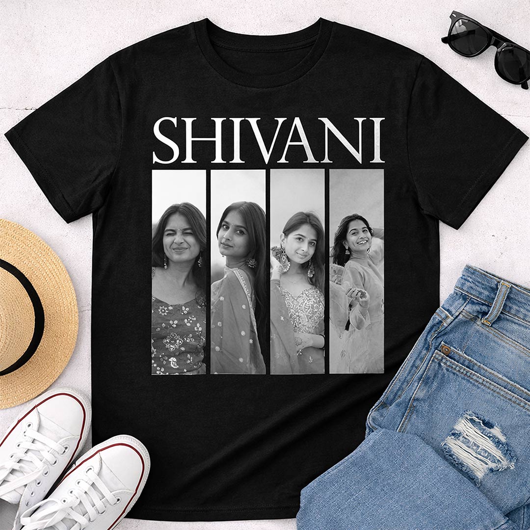 Personalized Name & Photo Collage Black T-Shirt – Custom Memory Print | Love Craft Gifts