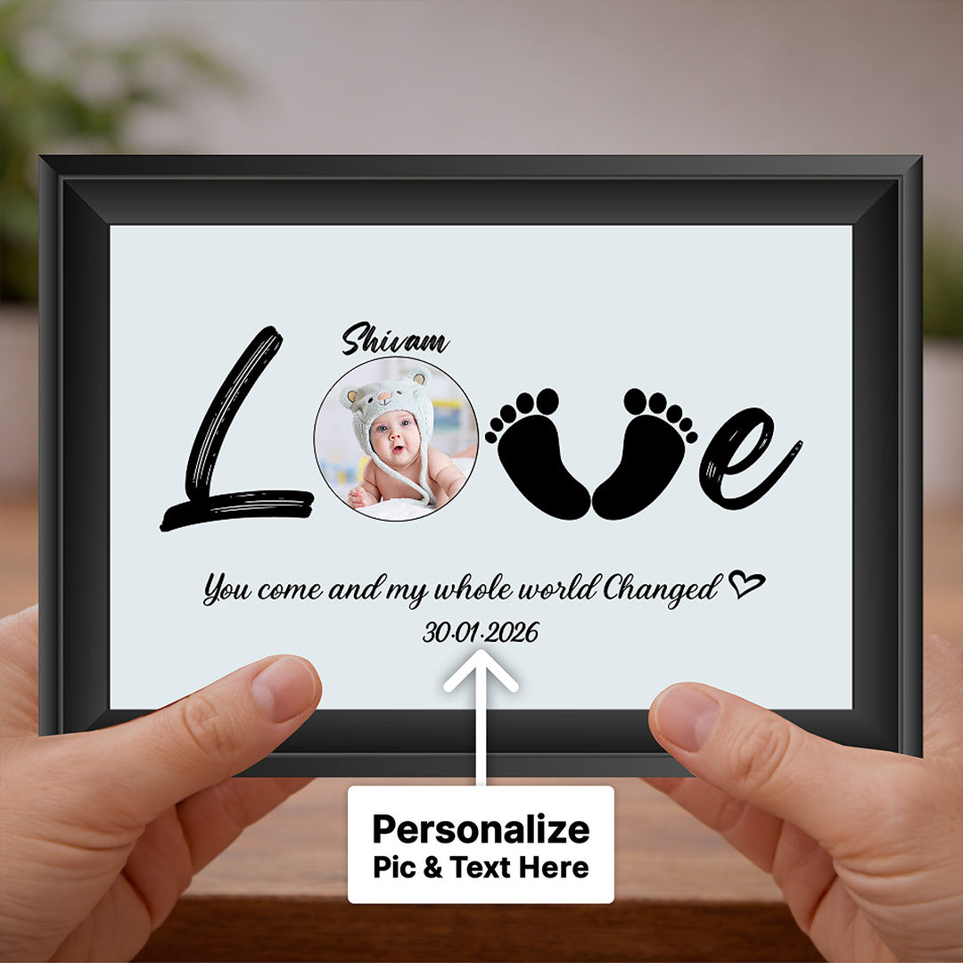 Personalized Baby Love Footprint Photo Frame with Name & Date – Custom Newborn Memory Wall Frame (12x8 Inch) | Love Craft Gifts