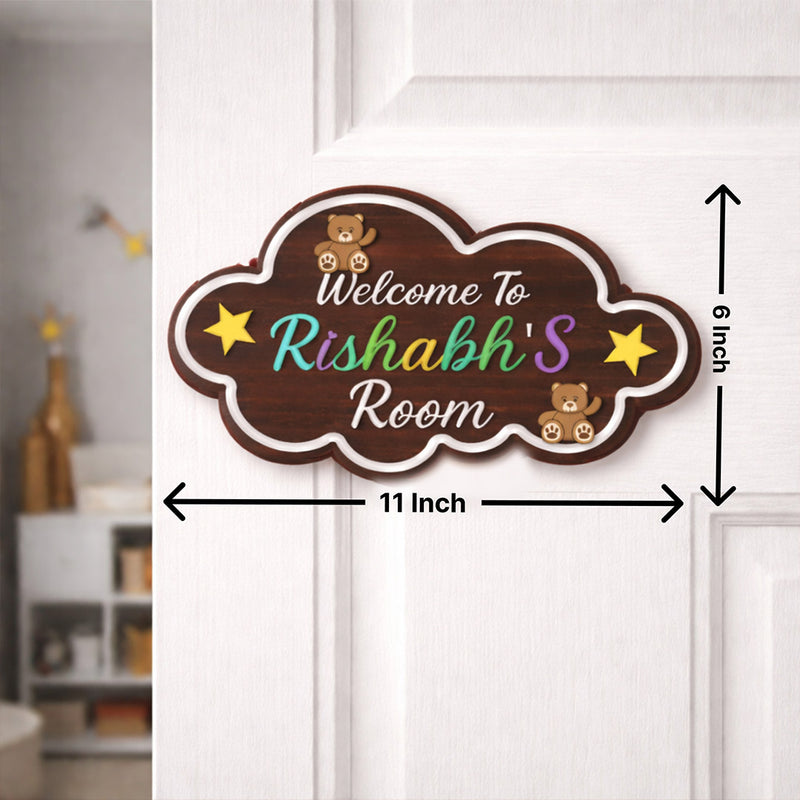 Personalized Kids Room Name Wooden Door Sign Welcome Cloud Design 11x6" | Love Craft Gifts