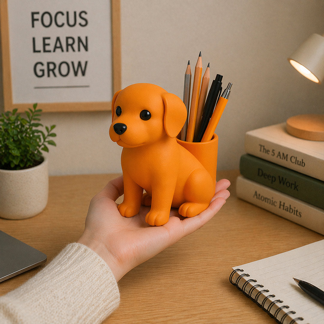 Personalized Orange Dog Pen Holder – Custom Name Cute Desk Organizer Gift for Dog Lovers | Love Craft Gifts™