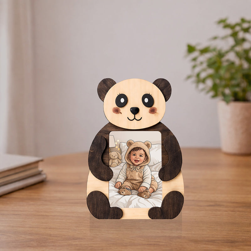 Personalized Panda Wooden Photo Frame (5x8 Inch) – Cute Custom Baby Memory Gift | Love Craft Gifts™