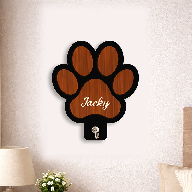 Personalized Paw Shape Key Holder with Name – Custom Wooden Pet Wall Hook for Dog & Cat Lovers | Love Craft Gifts™
