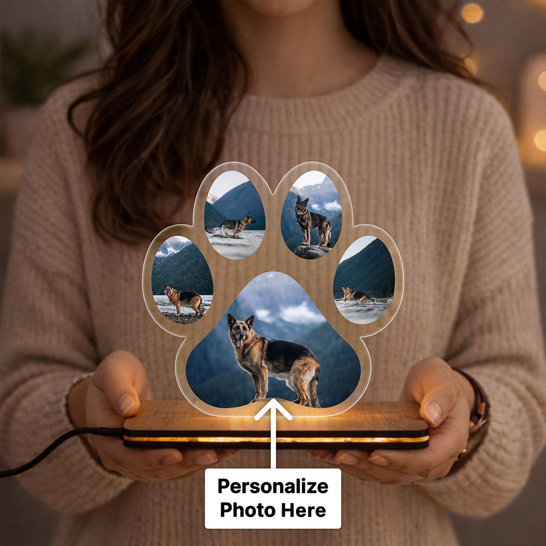 Personalized Pet Photo LED Lamp Paw Shape – Custom Dog Photo Night Light Gift (5x6 Inch) | Love Craft Gifts