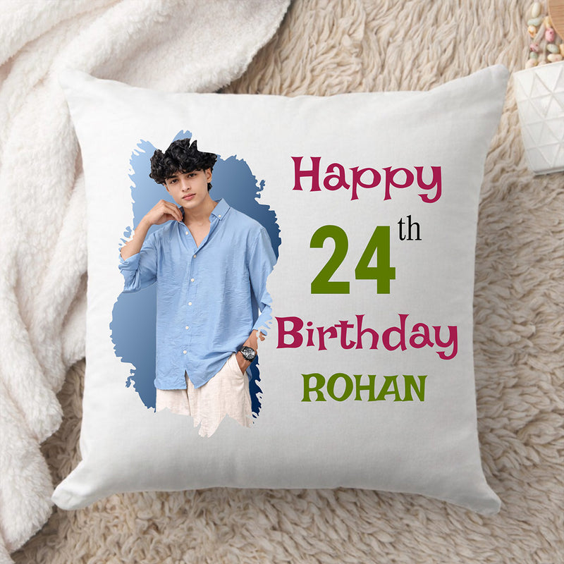 Personalized Birthday Photo Cushion Pillow with Name – Custom Soft Birthday Gift Cushion (10x10 Inch) | Love Craft Gifts