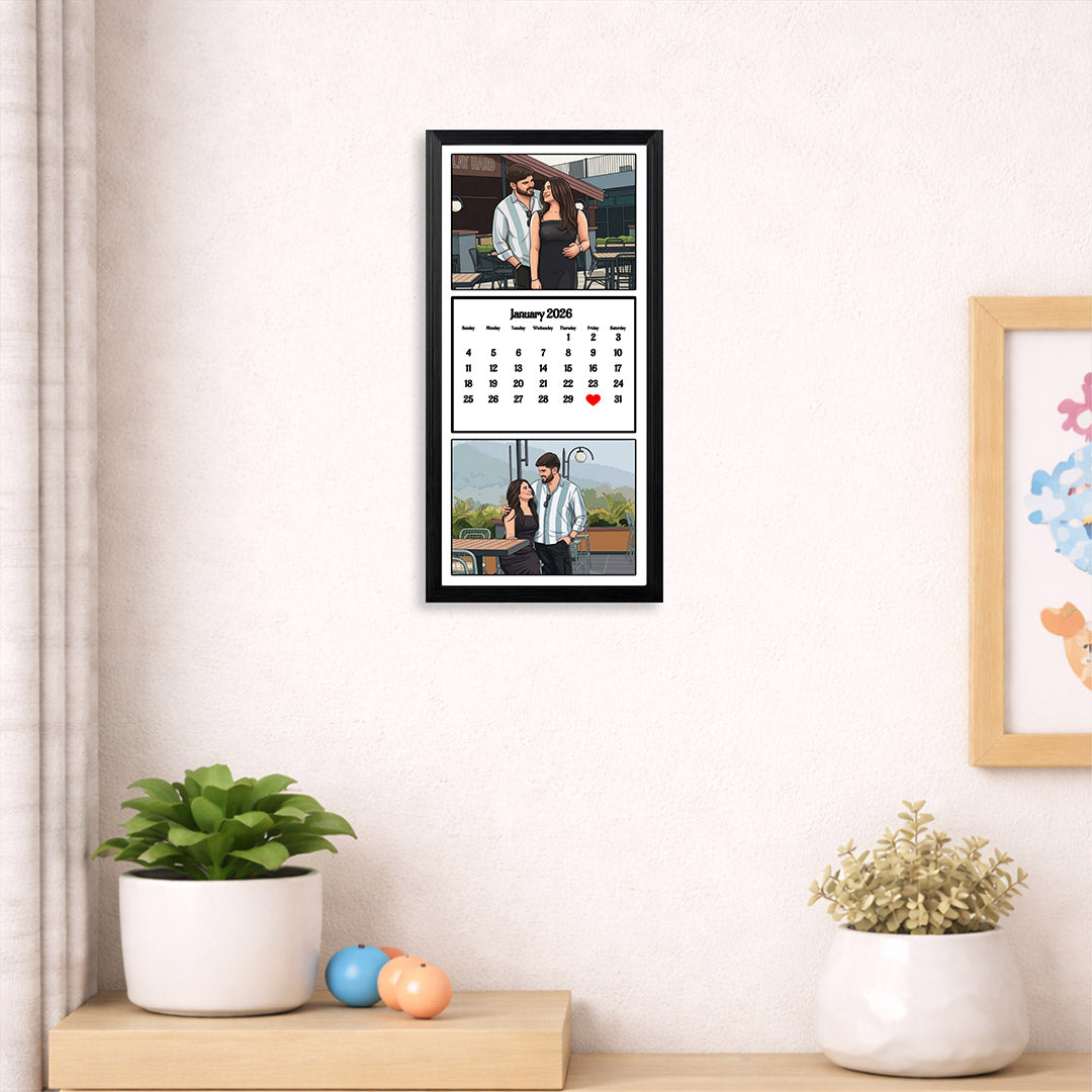 Personalized Photo Calendar Frame with Custom Date & Pictures 12x6 Inch | Love Craft Gifts