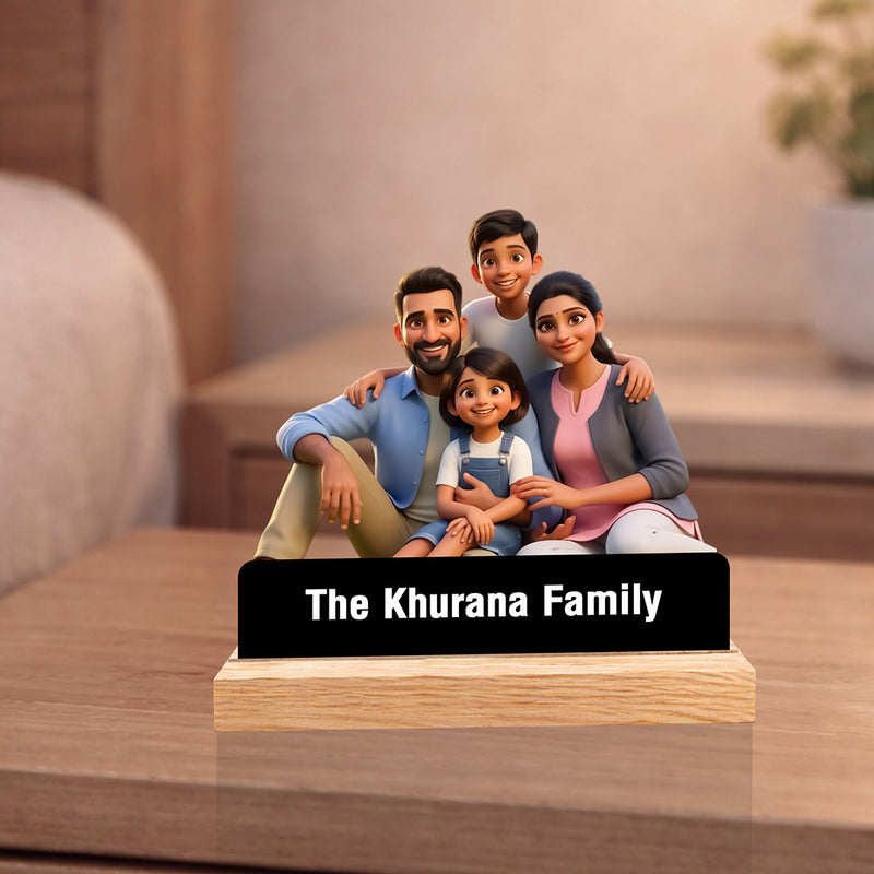 Personalized Cartoon Family Acrylic Standee (6x6 Inch) – Custom Name Pixart Family Keepsake Gift | Love Craft Gifts™